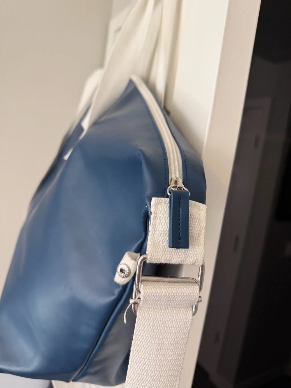 Calvin Klein Navy Weekender Duffel Bag with White Straps